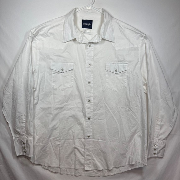 Wrangler White Western Cowboy Pearl Snap Long Sleeve Shirt Mens Sz XXL - Picture 2 of 8